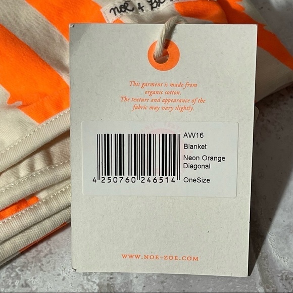 NOE & ZOE BERLIN Blanket Baby‎ Neon Orange Diagonal Organic Cotton NWT - Picture 4 of 7